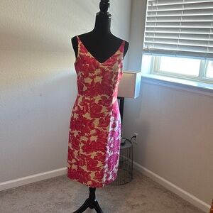Ann Taylor Pink Floral V-Neck Midi Dress